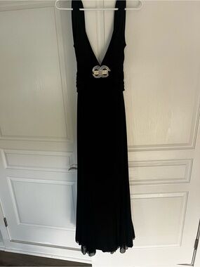Cache Black Maxi Dress with Decorative Waist Accent